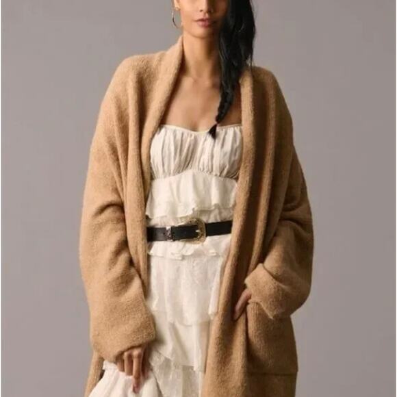 ANTHROPOLOGIE x SLEEPING ON SNOW Long Alpaca Duster Cardigan Tan Sz S {196} - Picture 1 of 5